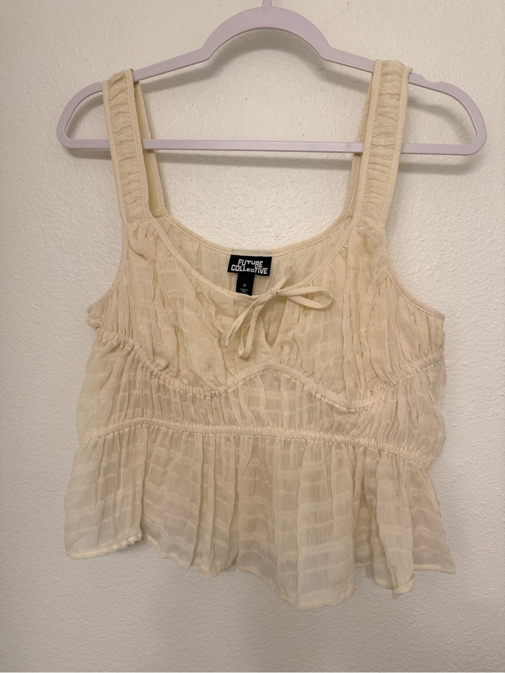 Cream Sleeveless Boho Ruffled Peplum Top M